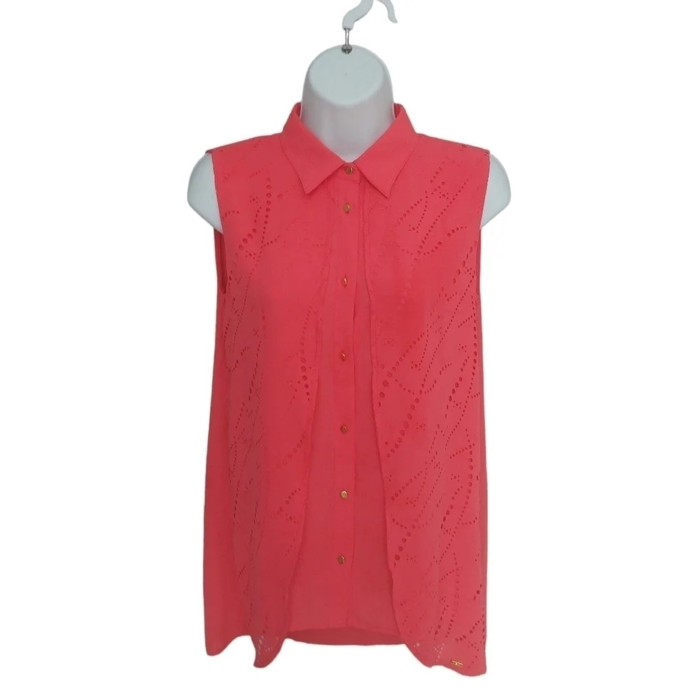 Vex Collection Salmon Pink Button Down Blouse 3/4